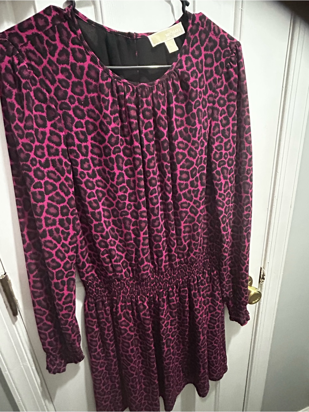 MICHAEL Michael Kors Magenta and Black Leopard Print Long Sleeve Dress size L